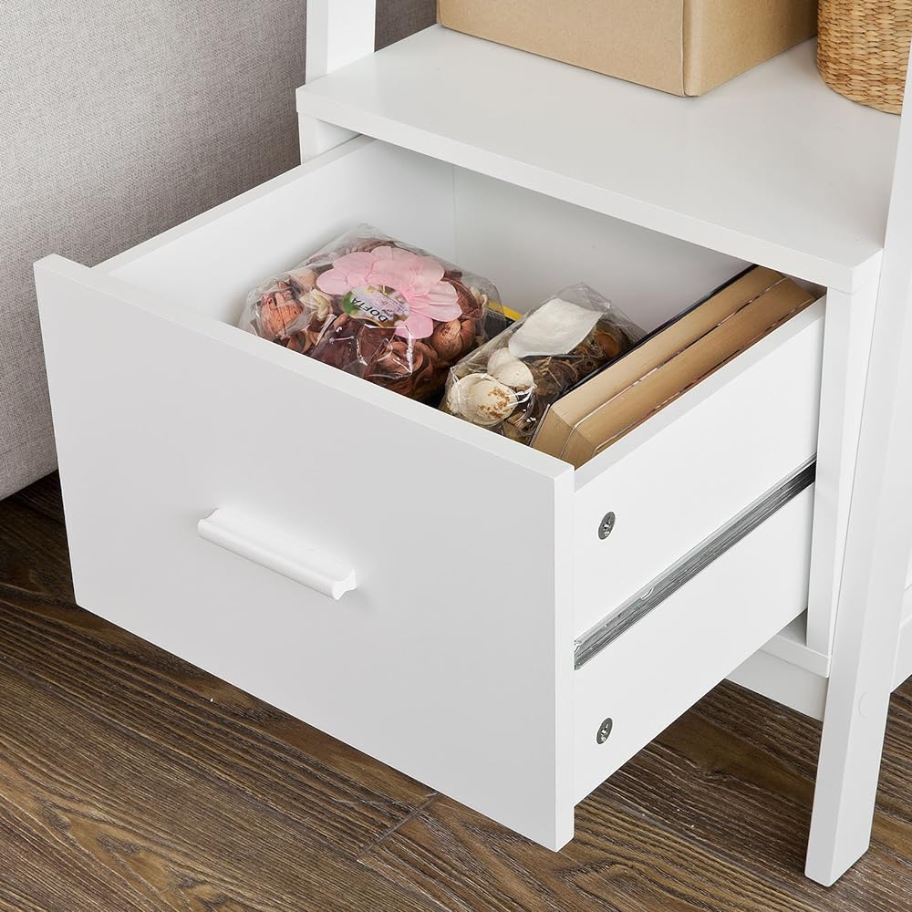 SoBuy Open Shelf Bookshelf Slim Open Rack Wooden Display Rack Storage Shelf [5 Tiers Width 44cm with Drawers Scandinavian Style Stylish] Gap Storage Living Room Storage Decorative Shelf (FRG116-K-W/White)