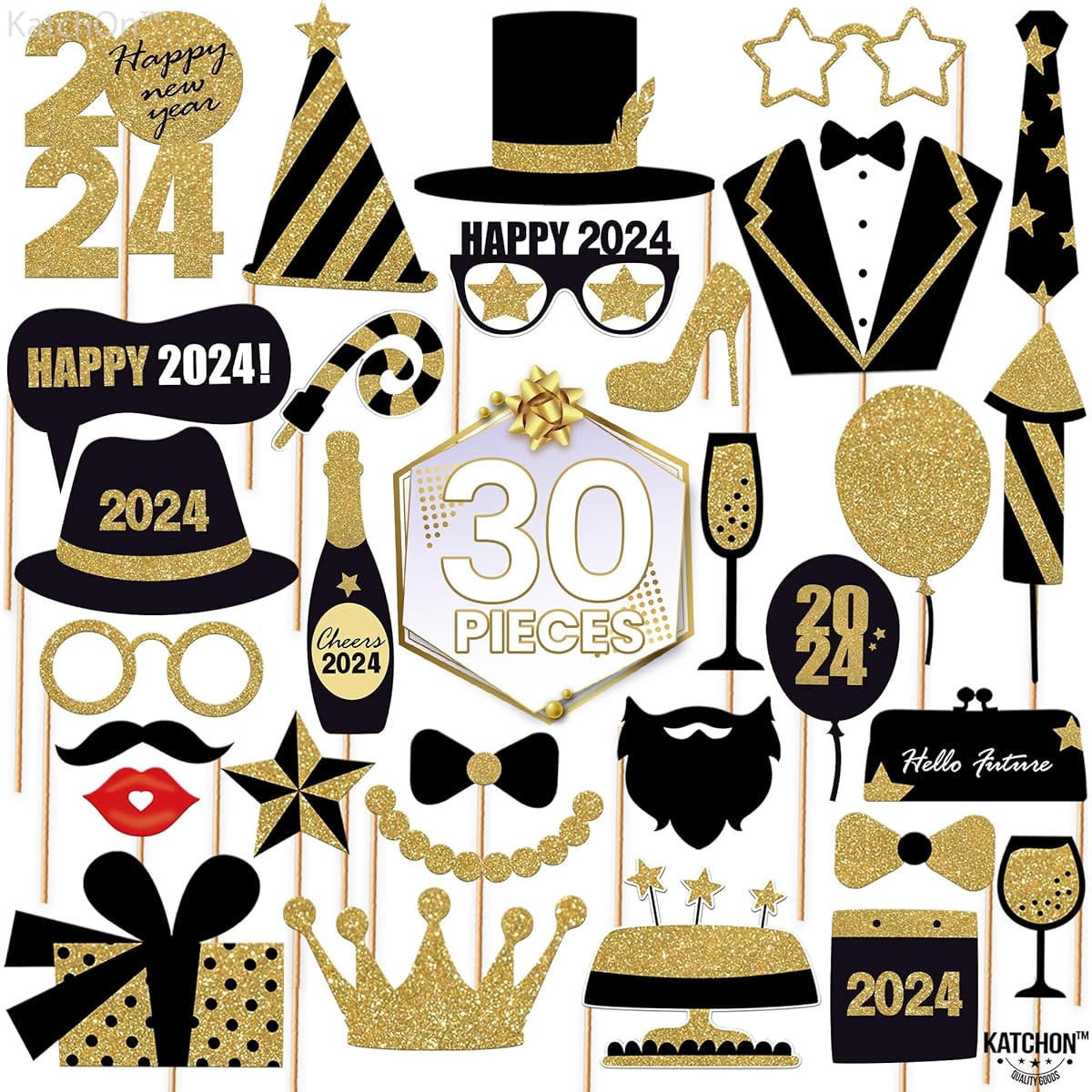 New Year's Eve Photo Booth Props 2023 - Pack of 30 New Year Photo Booth Props 2023 | New Year Props New Year Decorations 2023 | NYE Decorations 2023 | New Year's Eve Party Supplies 2023