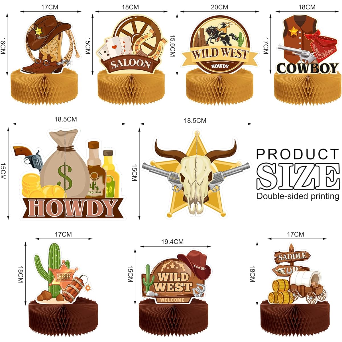 9 Pieces Wild West Cowboy Party Decorations Paper Honeycomb Table Decor Farm Western Theme Centerpieces Western Party Table Decor Honeycomb Table Toppers Birthday Party Favors Baby Shower Supplies
