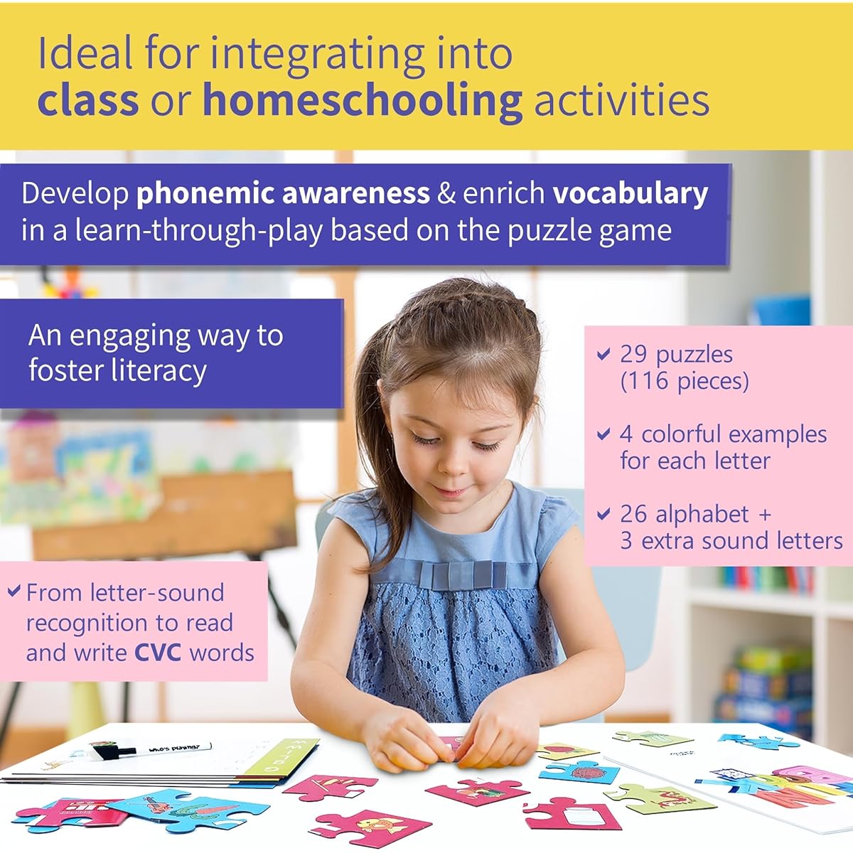 Who's Playing? Say & See ABC Preschool Learning Activity Kit (Mom's Choice Award Winner) Alphabet Puzzle, Trace Letters, Workbook, Phonics Games for Ages 3-5, Preschoolers, Homeschoolers