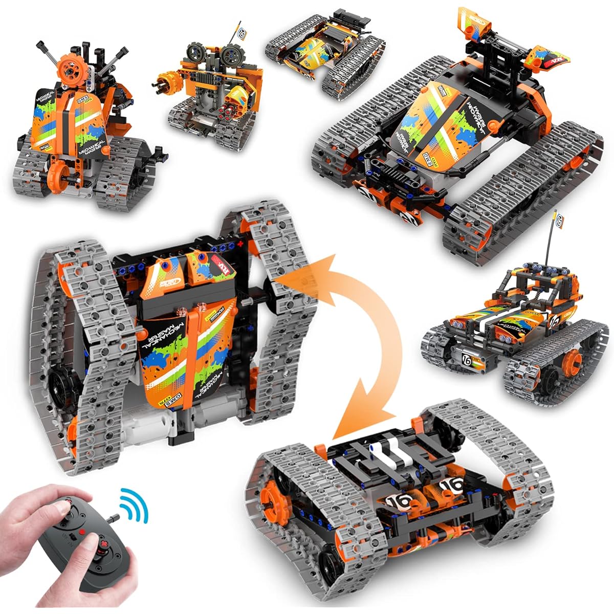 Gampop 6-in-1 STEM Building Toy Gift for Ages 6 7 8 9 10 11 12 Boys Kids Remote Control RC Flip Race Car Tank Robot Blocks Educational Learning Project Science Engineering Kit (462 Pieces)