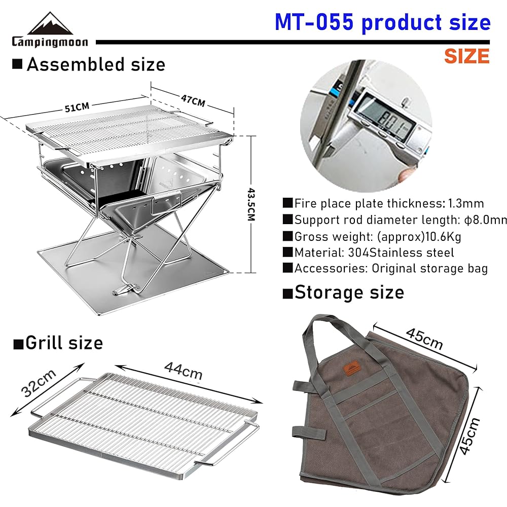 Camping Moon (CAMPING MOON) Barbecue Stove Bonfire Stand Folding 3 Level Adjustment Kamado Smart Grill XL Size FULL SET For 5-6 People Storage Bag Included MT-055 [Parallel Import]