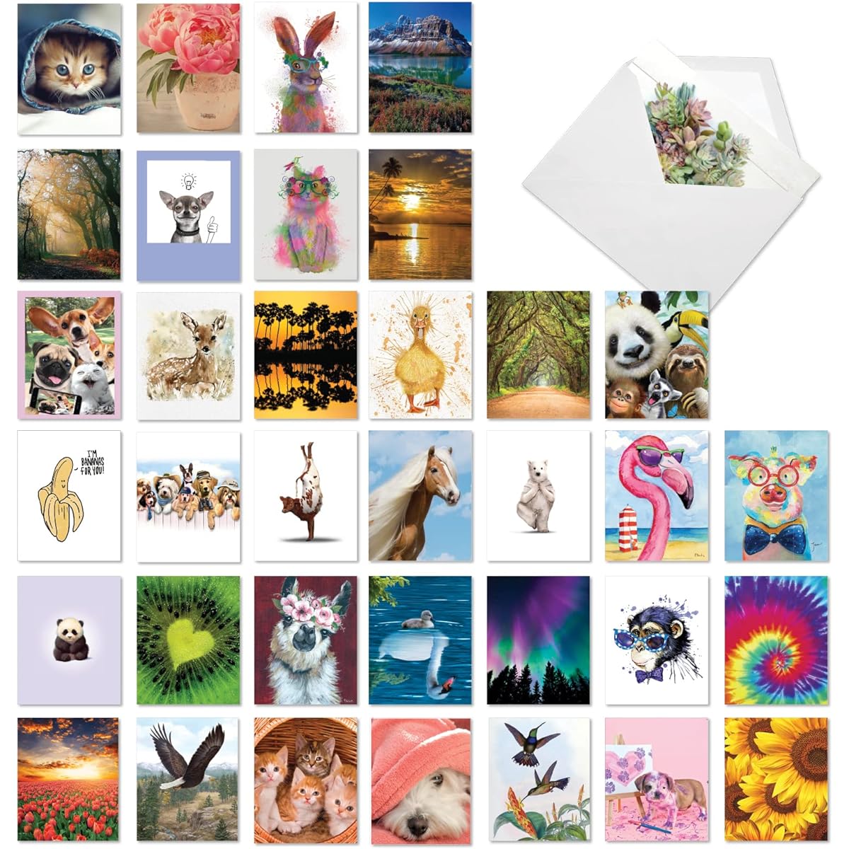 The Best Card Company Thank You Notes Box Set of 36 4 x 5.12 Inches with Envelopes (36 Designs, 1 of Each) Many Smiles AM7754TYG-B1x36