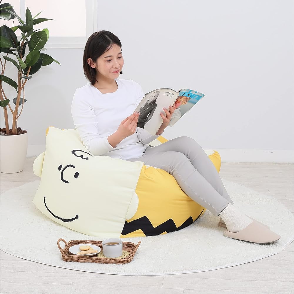 Nishikawa PEANUTS Bead Cushion, Large Size, Washable Cover, Charlie Brown, Beige, WG91209501