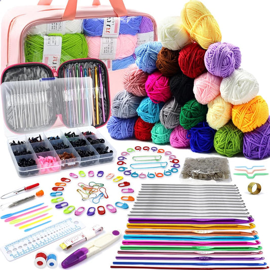 HYHJMISTY Crochet Kit for Beginners 127 Pieces for Adults and Kids 24 Colors Yarn Set Needles Hooks Crochet Bag Accessories Kit Crochet Kit for Beginners Crochet Hook Set