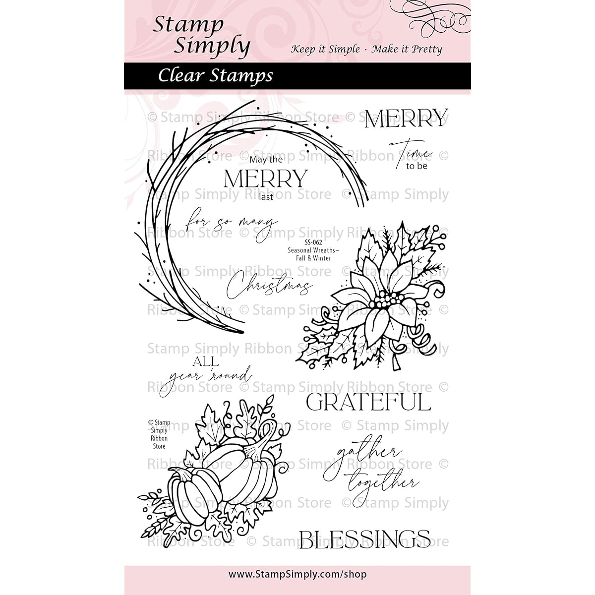 Stamp Simply Clear Seasonal Wreath Fall/Winter Stamps 4x6 inch Sheet of 12