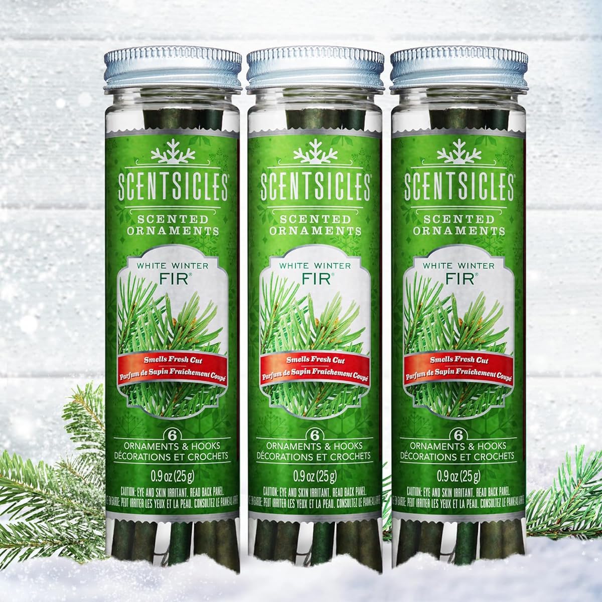 Scentsicles White Winter Fir Scented Ornaments with Hooks - 3 Bottles (18 Total)