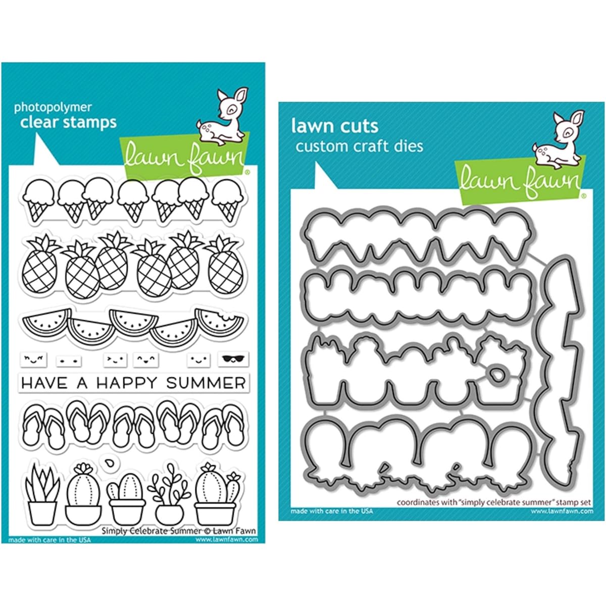 Lawn Fawn Simply Celebrate Summer 4"x6" Clear Stamp and Harmony Die, 2 Item Bundle LF2333 LF2334