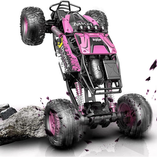 CROBOLL 1:12 Large RC Car Toy for Boys Girls with Lifting Function 4WD Remote Control Car Gift for Kids 4X4 Off-Road RC Rock Crawler 2.4GHz All Terrain RC Truck with 2 Batteries 60 Minutes Playtime (Pink)
