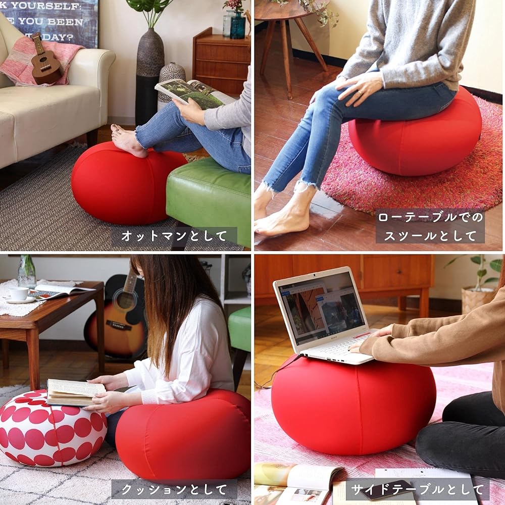 SPICE OF LIFE Donut Ball Jelly Pouf Stool Red L Size 55cm Donut Cushion Balance Ball Anti-Burst Air Pump YDLZ2055RD