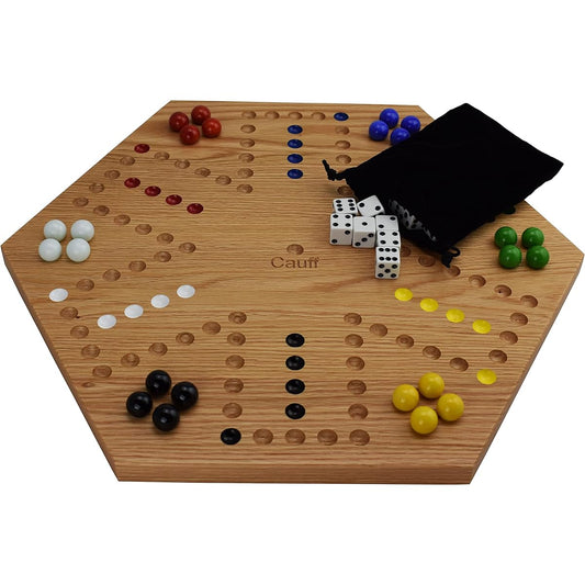 Solid Oak Double Sided Marbles Aggravation Board Game Hand Painted 16 Inch