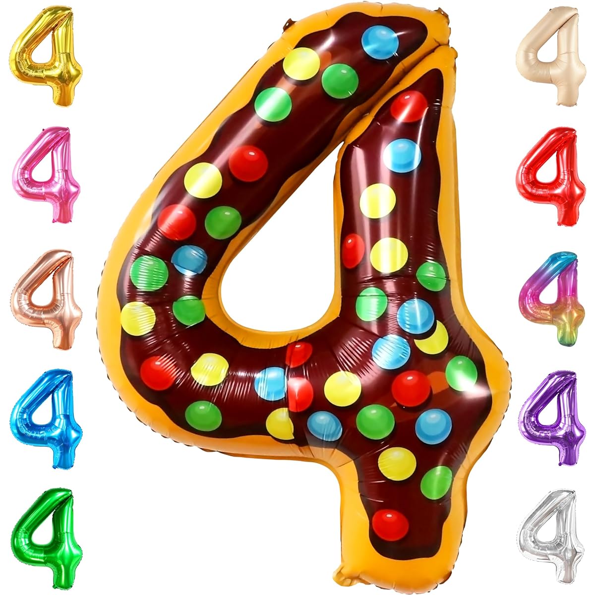 KatchOn Giant Number 4 Donut Balloon - 40 Inch | Donut Decorations for Birthday Party | Number 4 Ice Cream Balloon for 4 Ever Sweet Birthday | Donut Birthday Party Decorations | Candy Decorations