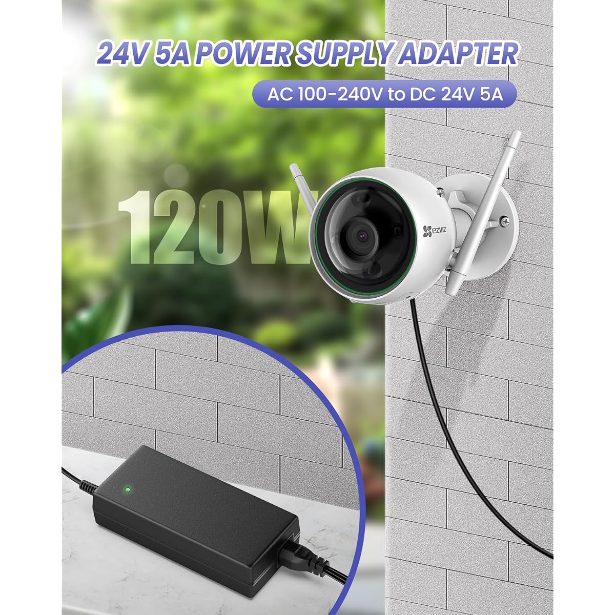 Power Adapter for LED Strip Lights Wireless Router ADSL Cat Hub Switch Security Camera Audio/Video 100-240V~DC 24V 5A Power Supply