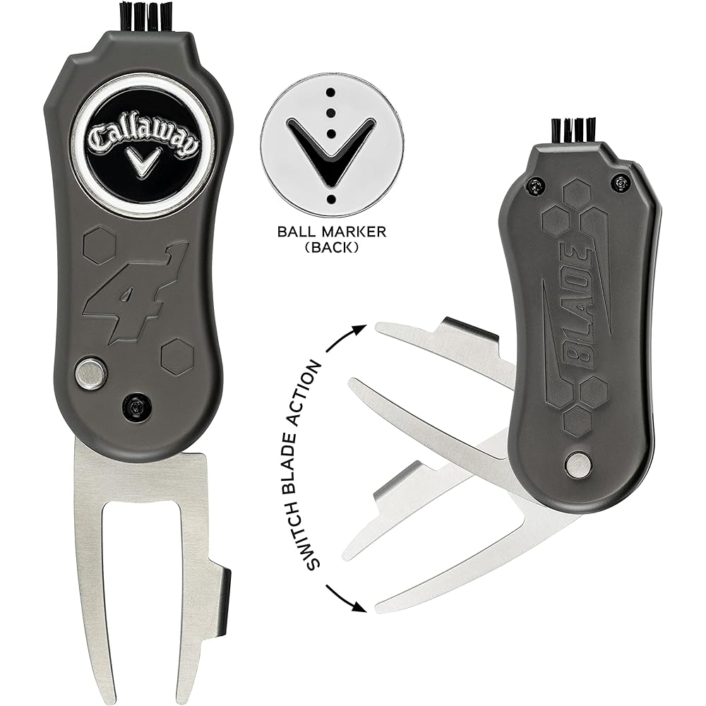 Callaway 4-in-1 Blade Divot Repair Tool Black Switchblade 4 Function Golf Divot Tool