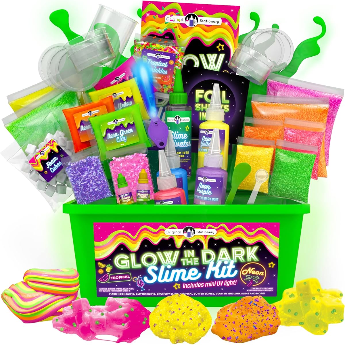 Original Stationery Neon Slime Kit All-in-one Glow in the Dark Slime Kit for 10-12 Year Old Girls Make Crunchy Slime Slime for Boys Great Gift for 10-12 Year Old Girls Slime Kit