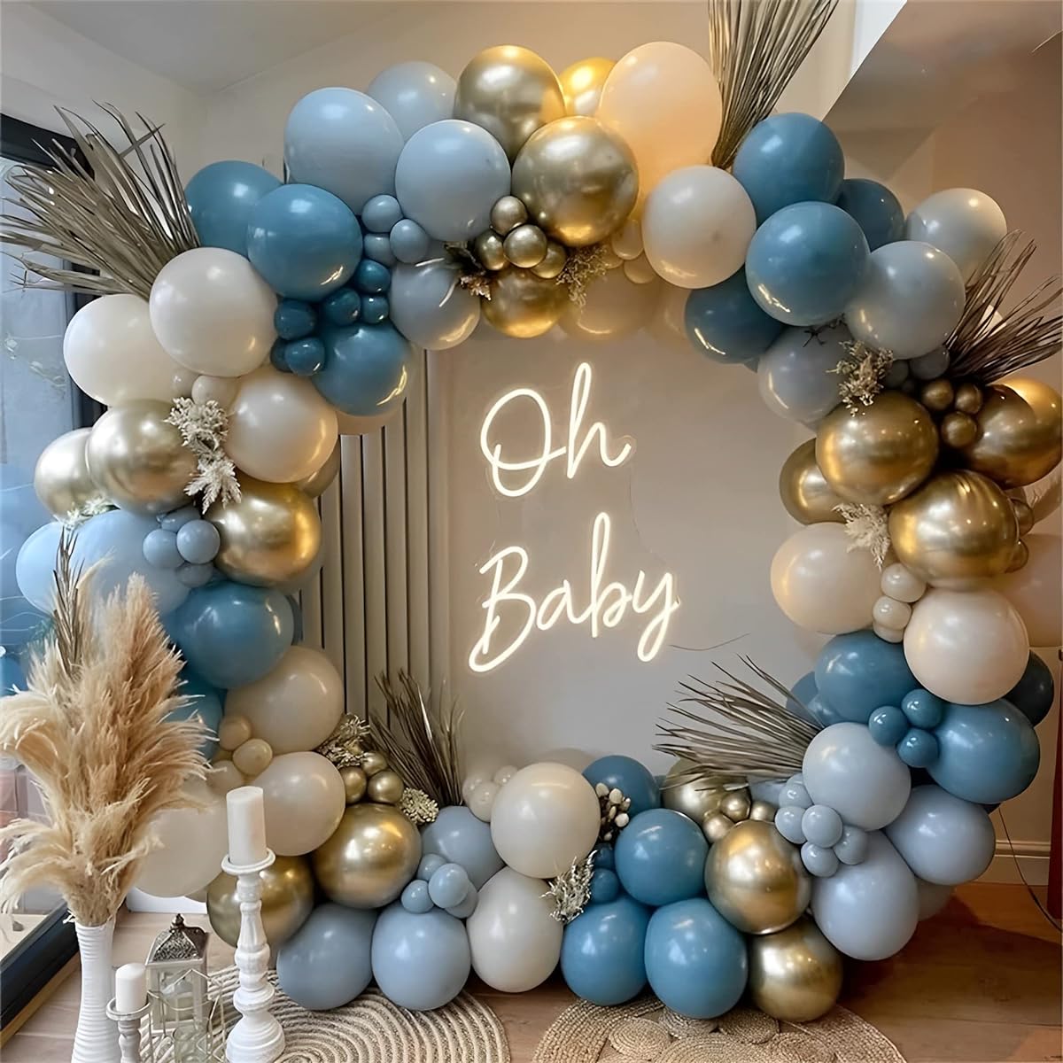 GIHOO Ocean Blue Balloon Arch Garland Kit 165pcs White Sand Pastel Macaron Blue Chrome Gold Birthday Balloons Baby Shower Wedding Party Backdrop Decoration
