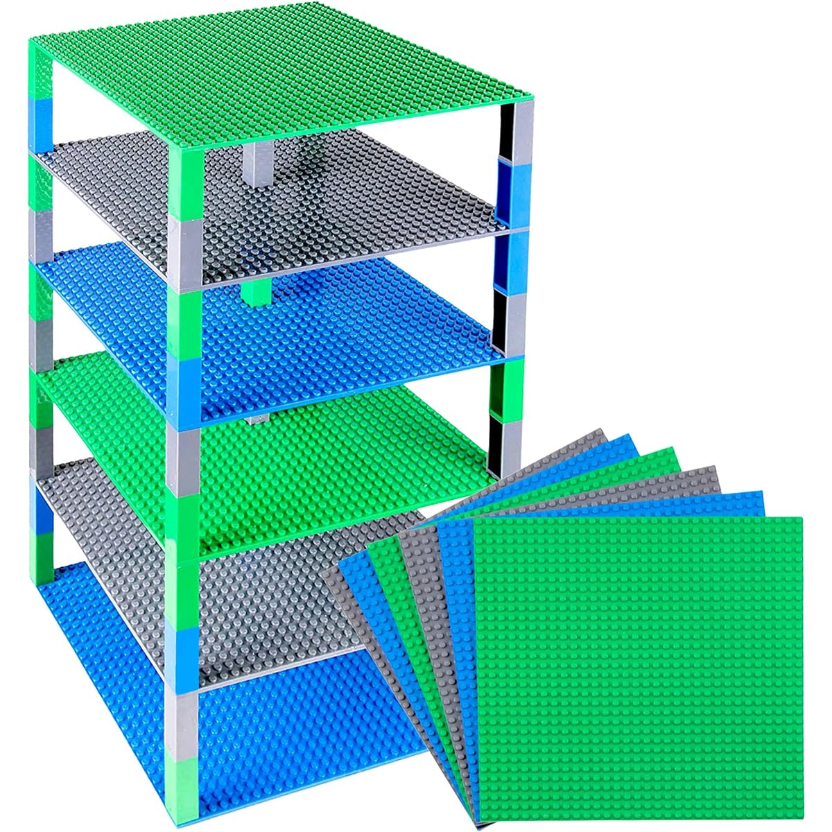 Strictly Briks Brick Tower Base Plate Set (50 6-Piece Stackers) Green/Blue/Grey
