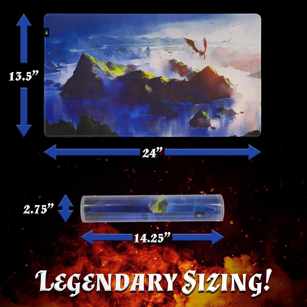 CASEMATIX CM TCG Playmat with Reusable Playmat Case, Premium 24" x 13.5" Card Game Mat & MTG Playmat, Non-Slip Rubber Backing, Stitched Edges, Carry Tube
