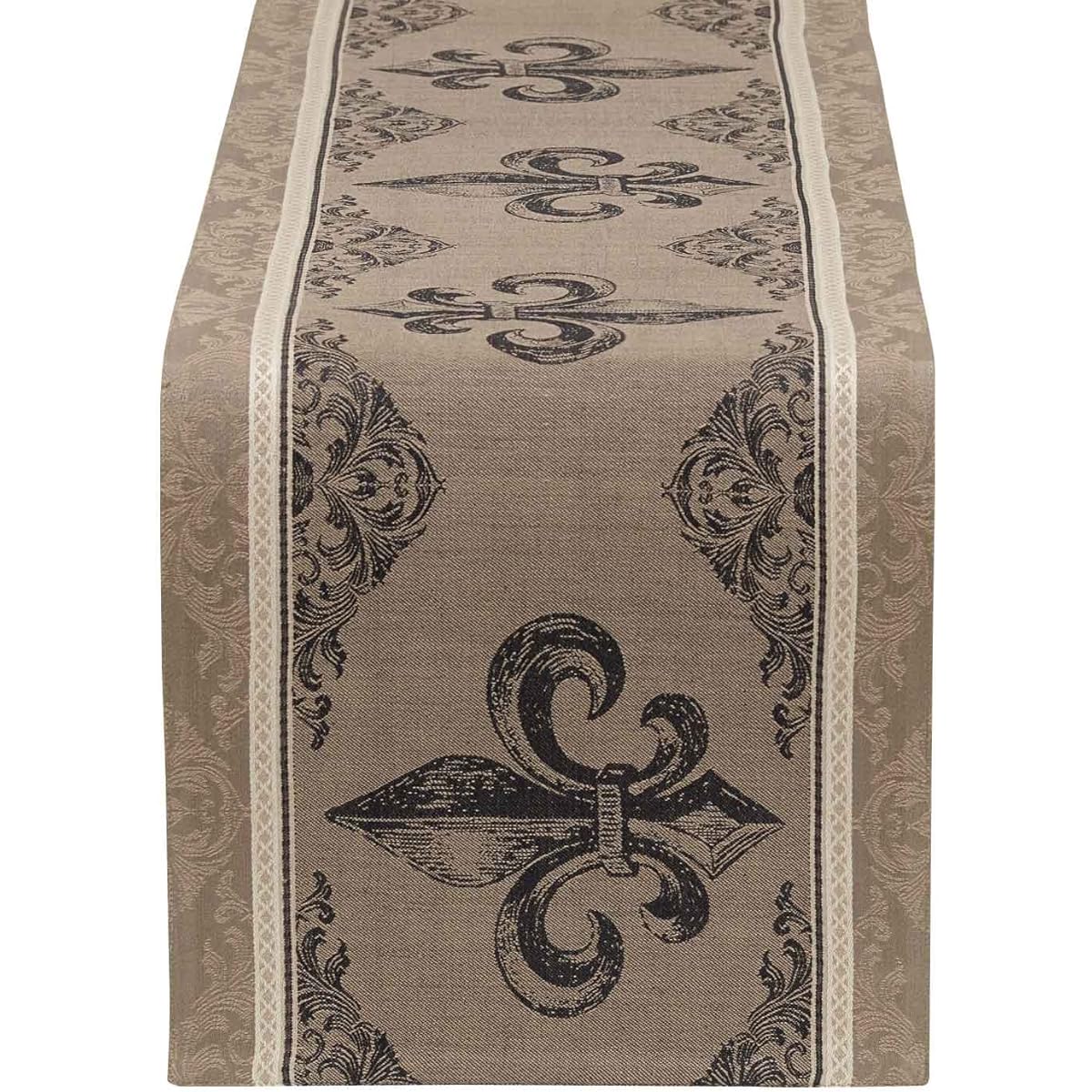 Design Imports Fleur De Lis Striped Jacquard Table Runner, Brown COSD35170