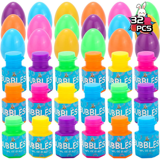 32pcs Easter Egg Fillers, Easter Basket Stuffers, Easter Eggs with Bubble Wand, Easter Eggs with Toys for Kids, Boys and Girls, Easter Egg Hunt, Easter Bubbles Party Favors