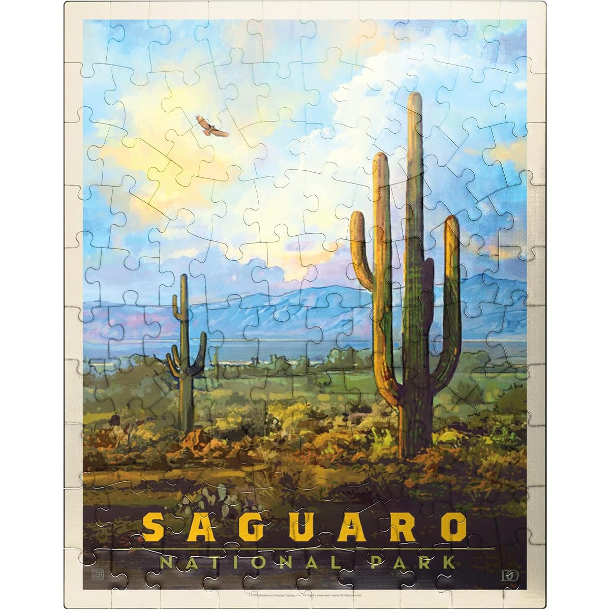 Saguaro National Park Desert Dawn Vintage Poster Premium 100 Piece Jigsaw Puzzle for Adults