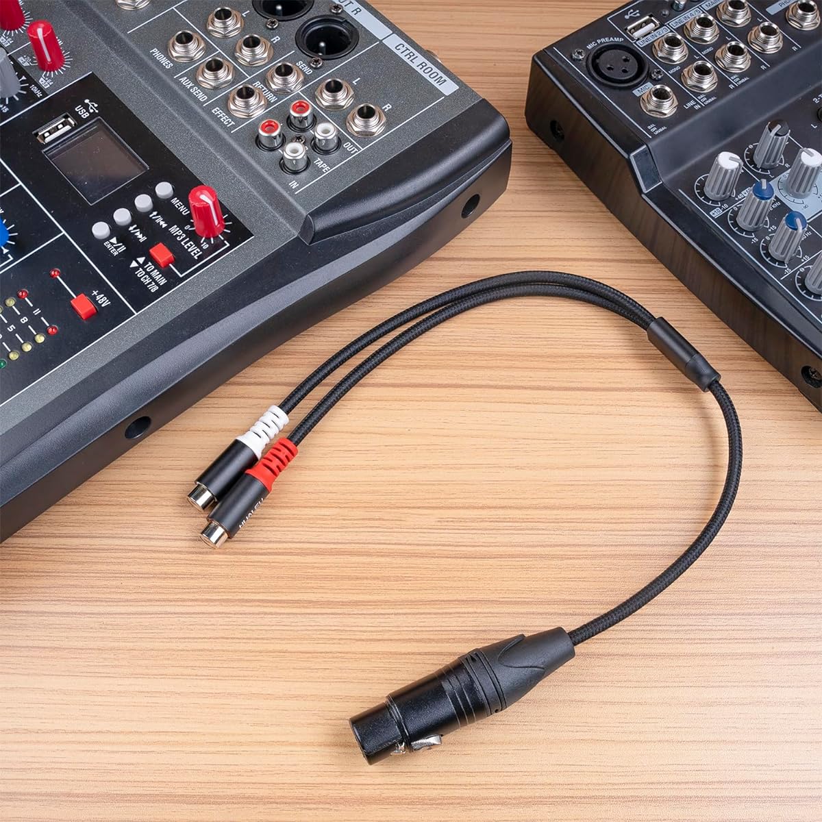 HUALEU 1ft XLR Female to 2RCA Female Y Splitter Patch Cable Unbalanced Dual RCA Female to XLR Female Audio Interconnect Cable Adapter for Speaker Condenser Microphone Mixer AMP