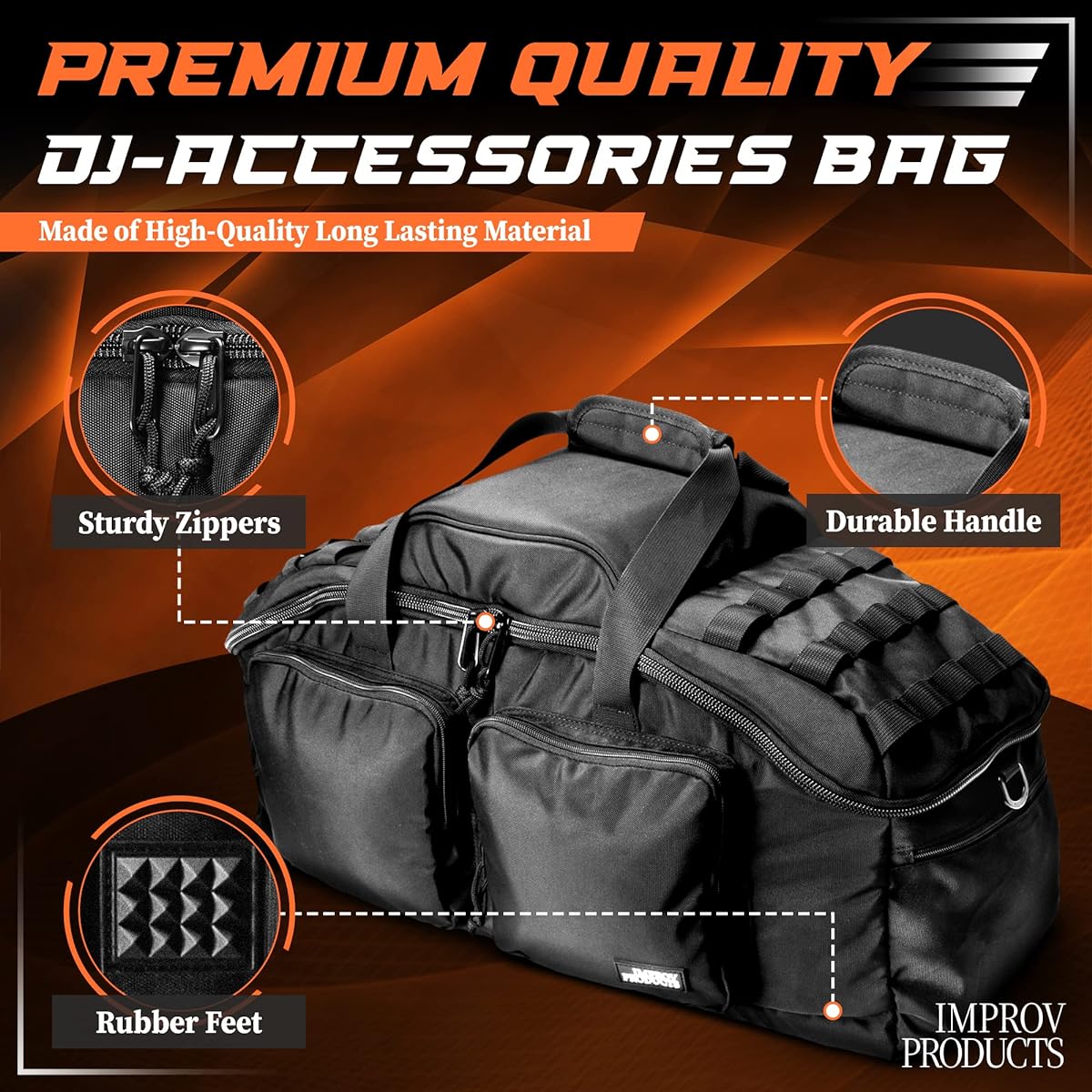Improv Products DJ Gig Bag - Cable Organizer for Audio Gear - Carrying Accessories, Sound Equipment, Controllers and More - Padded Music Case with File Cable Divider