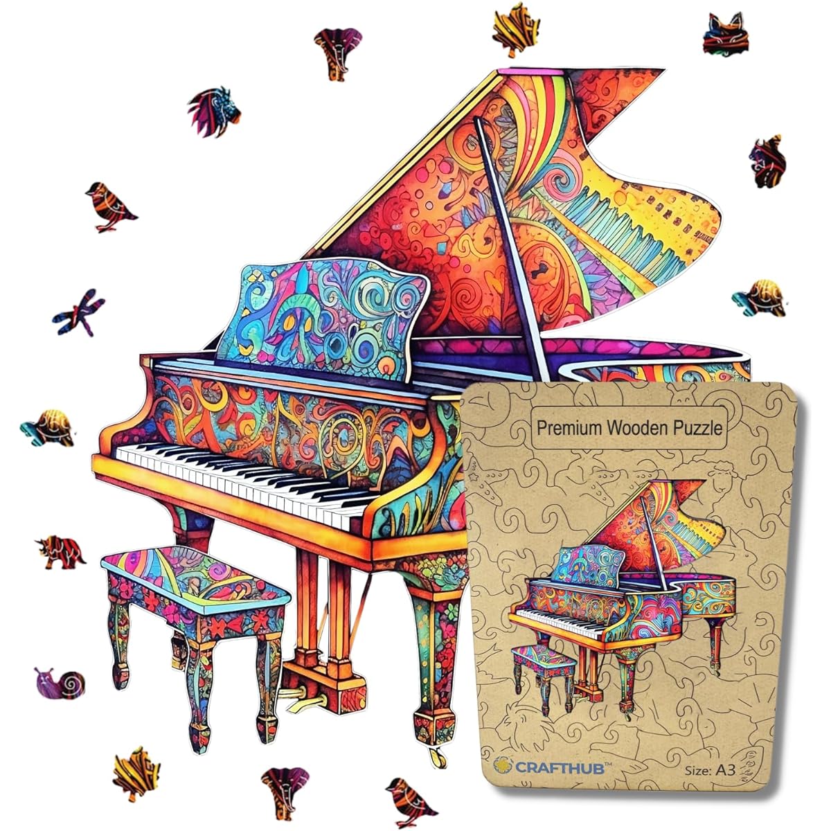 CRAFTHUB Premium Quality Wooden Piano Jigsaw Puzzle: Ideal Gift for Music Lovers / A3 Size 11"x11.7"