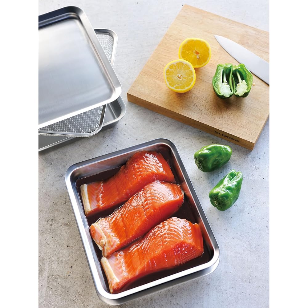 Labase Tsubame Sanjo Stainless Steel Square Bat x 2 Square Colander & Square Plate 4 Piece Set Made in Japan la base Yoko Arimoto LLM-8718
