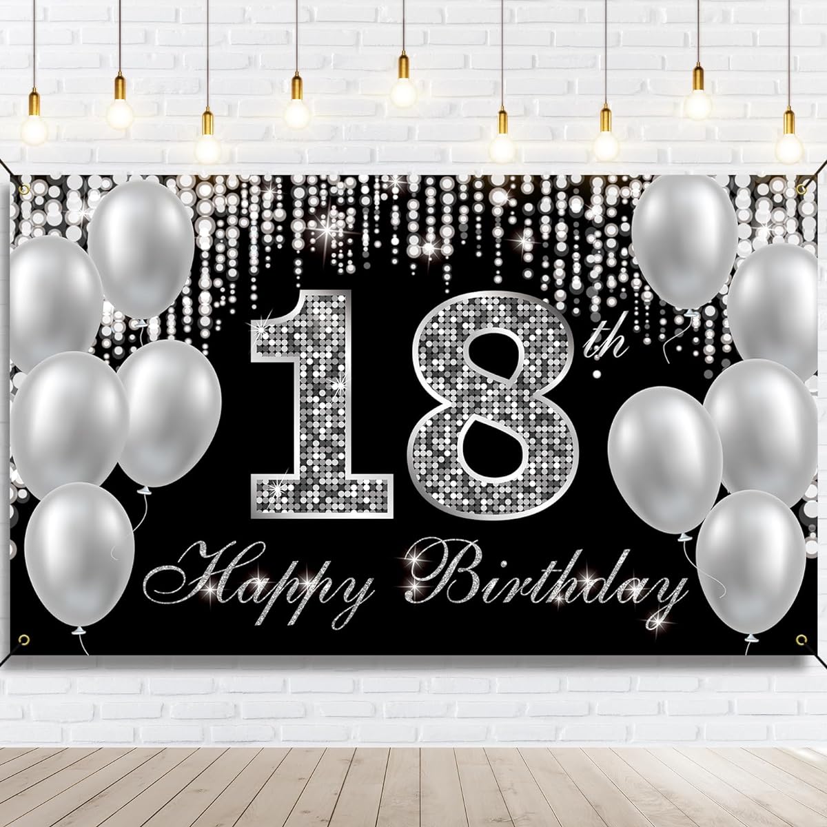 HTDZZI 18th Birthday Banner Backdrop 18th Birthday Decorations for Boys/Girls Black Silver 18th Birthday Party Yard Sign Photo Props Decoration Supplies Unisex Fabric