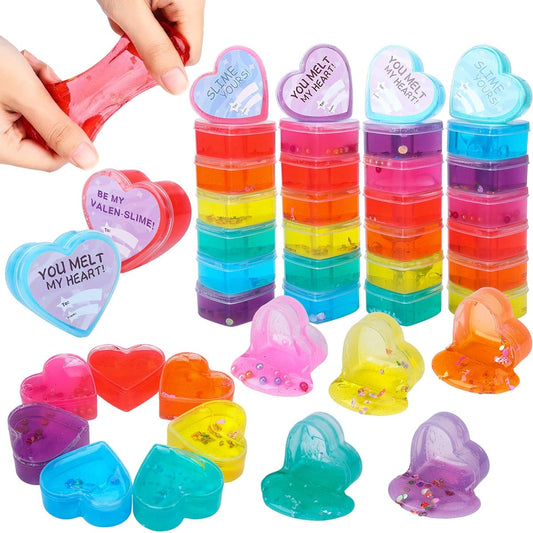 28pcs Valentine Slime Hearts with Cards for Kids Valentine Gifts Valentine Party Favors Party Supplies Classroom Swap School Supplies