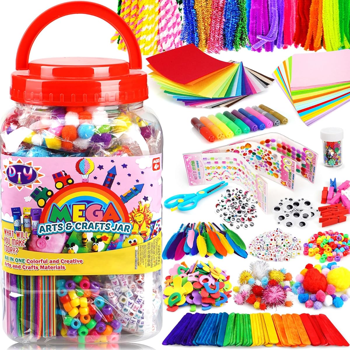 FunzBo Kids Art and Craft Supplies for Ages 4, 5, 6, 7, 8 and 9. All-in-One DIY Kids Craft Collage Art Set.