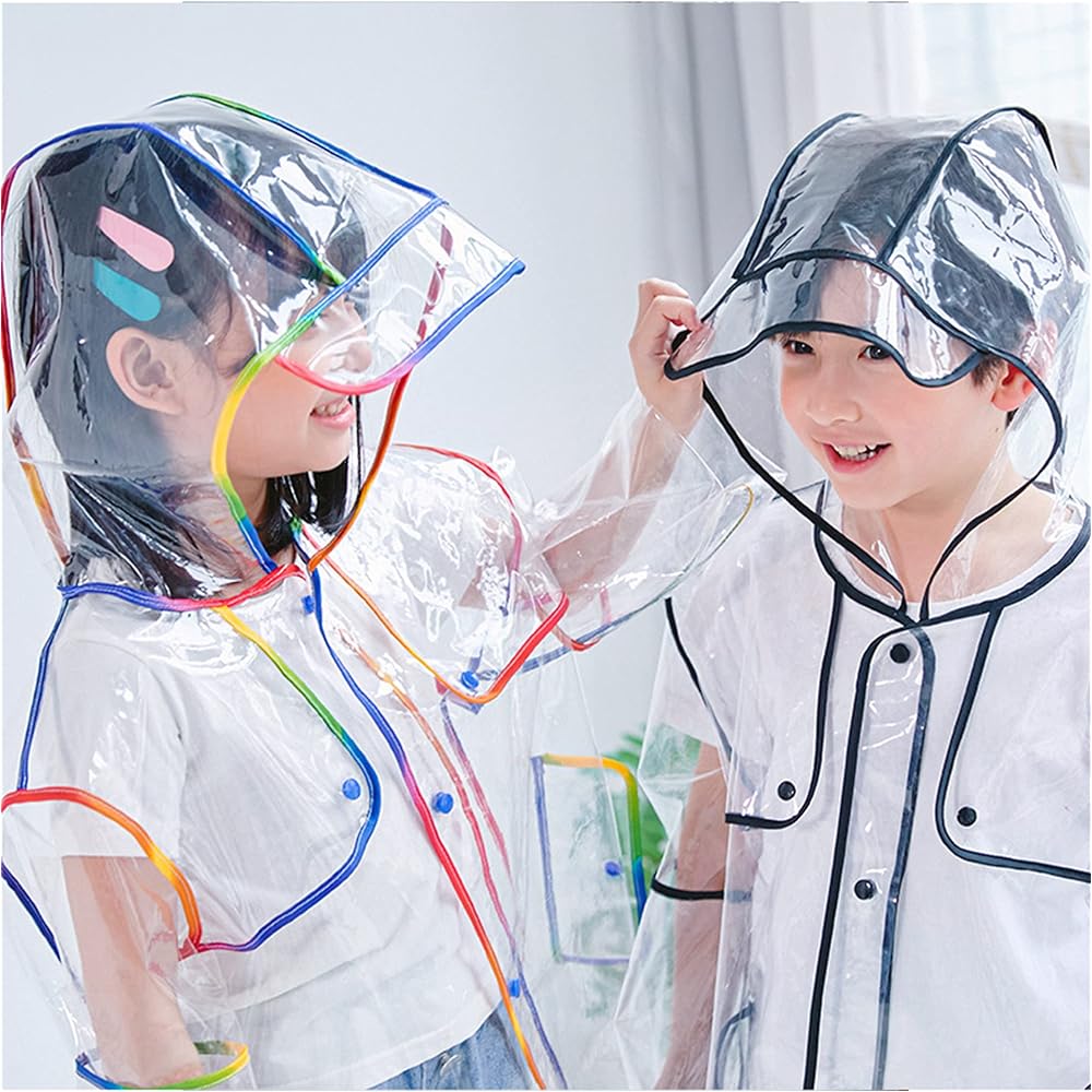 [Hiheart] Kids Raincoat, Junior Rainwear, Hooded, Transparent, Stylish, Children's Poncho, Ultra Lightweight, Includes Storage Bag, Rain Gear, Rainy Season Protection