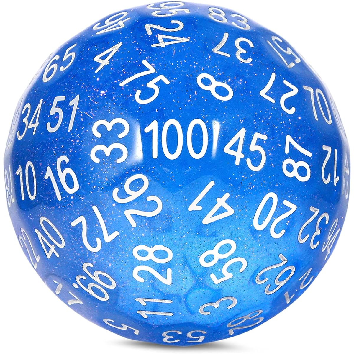 D100 Dice Glitter Blue DND100 Dice with Translucent Pouch for Dungeons and Dragons Chameleon Blue with White Numbers