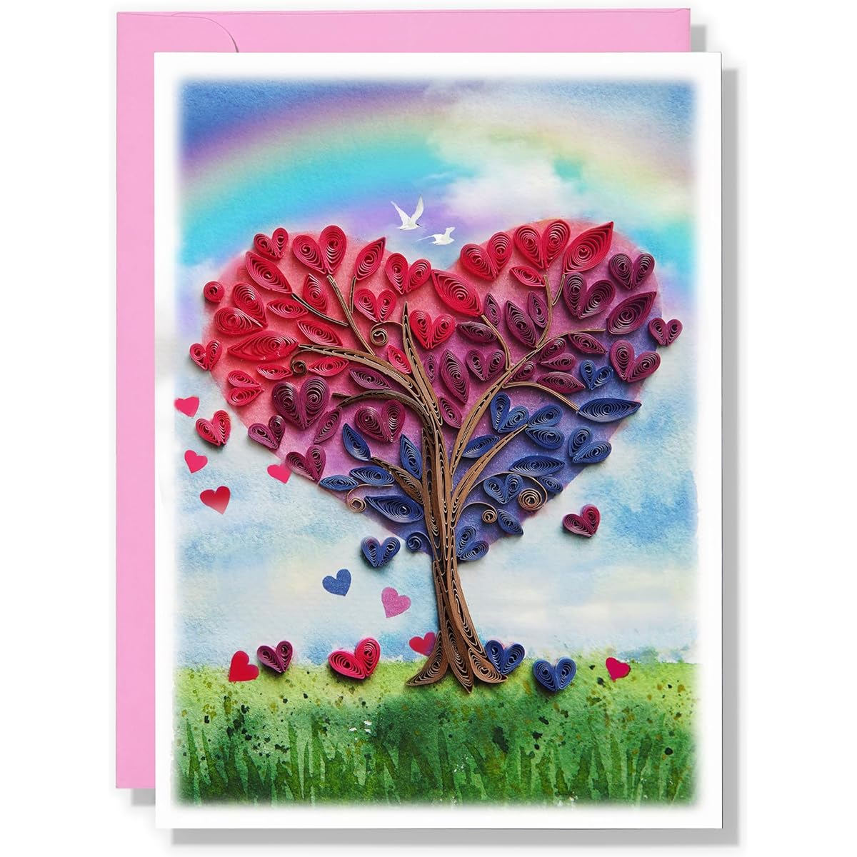 QuillCraft Happy Valentine's Day Card Love Heart Greeting Card Bisexual Love Card LGBTQIA Quilling Quilting Wedding Anniversary Him Her Couple Boyfriend Girlfriend Pink Purple Blue Love)