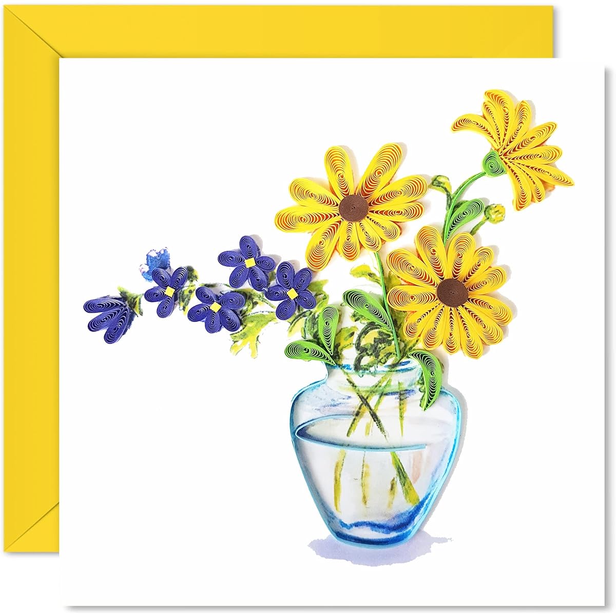 Quilting Card 3D Sunflower Vase Quilt Happy Birthday Paper Handmade - Design Greeting Card Christmas Birthday Anniversary Mother Gratitude - Friend Love Mother Design Gift with Envelope