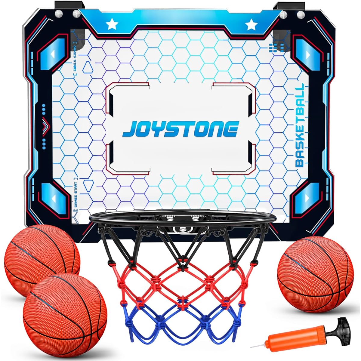 Joystone Indoor Basketball Hoop, Through the Door Basketball Hoop for Wall Mount Room, Mini Basketball Hoop with 3 Balls, Toy for Boys 4 5 6 7 8 12 Kids
