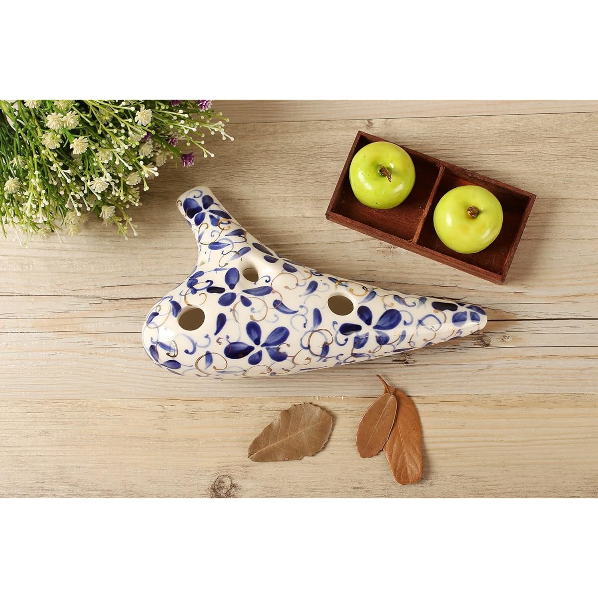 TNG Ocarina Musical Instrument [Alto/C Key/AC / 12 Holes / White & Blue] High-grade Single Ocarina Tube Play Glazed Finish Blue and White Porcelain
