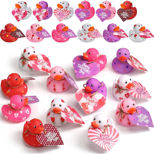 2" Valentine Rubber Duckies with Valentine's Day Gift Card, Fun Heart Ducks, Love Little Rubber Ducks, Cute Ducks, Bathtub Pool Toys, Classroom Swap, Carnival Party Giveaways, Game Giveaways (24 Pieces)