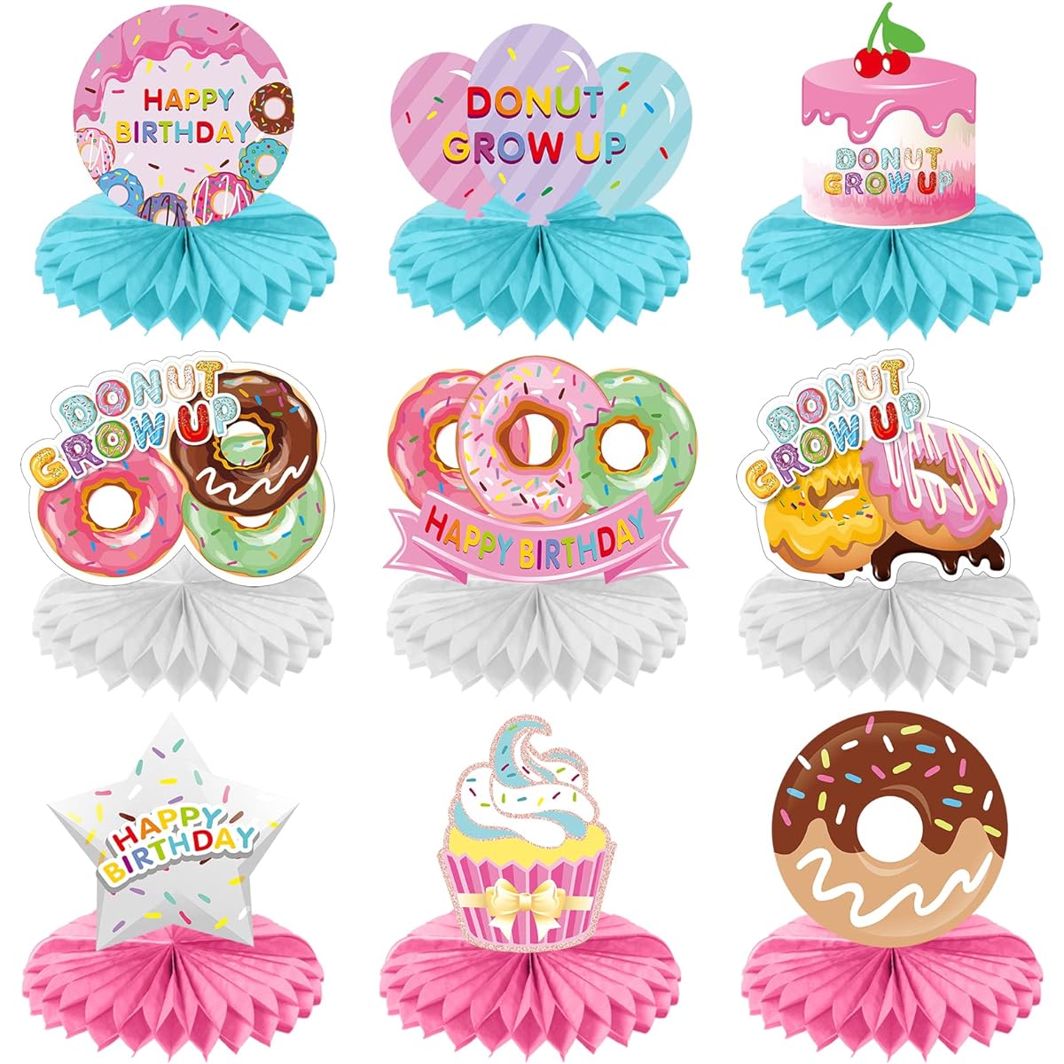 Donut Birthday Party Supplies, Donut Glow Up Table Honeycomb Centerpieces, Donut Theme Table Sign Decor, Donut Happy Birthday Party Decorations for Baby Girls