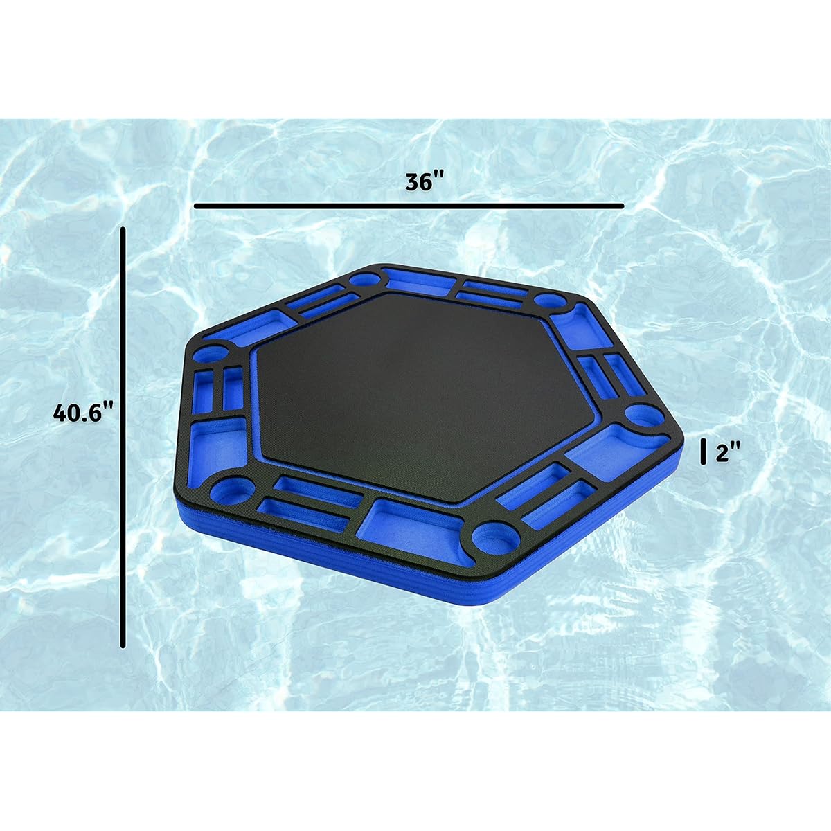 Poker Table, Poker Table, Blue and Black Game Tray for Pool and Beach Parties, Float Lounges, Durable Foam, 40.5 Inch, Chip Slot, Drink Holder, Waterproof Playing Card Deck, UV Resistant