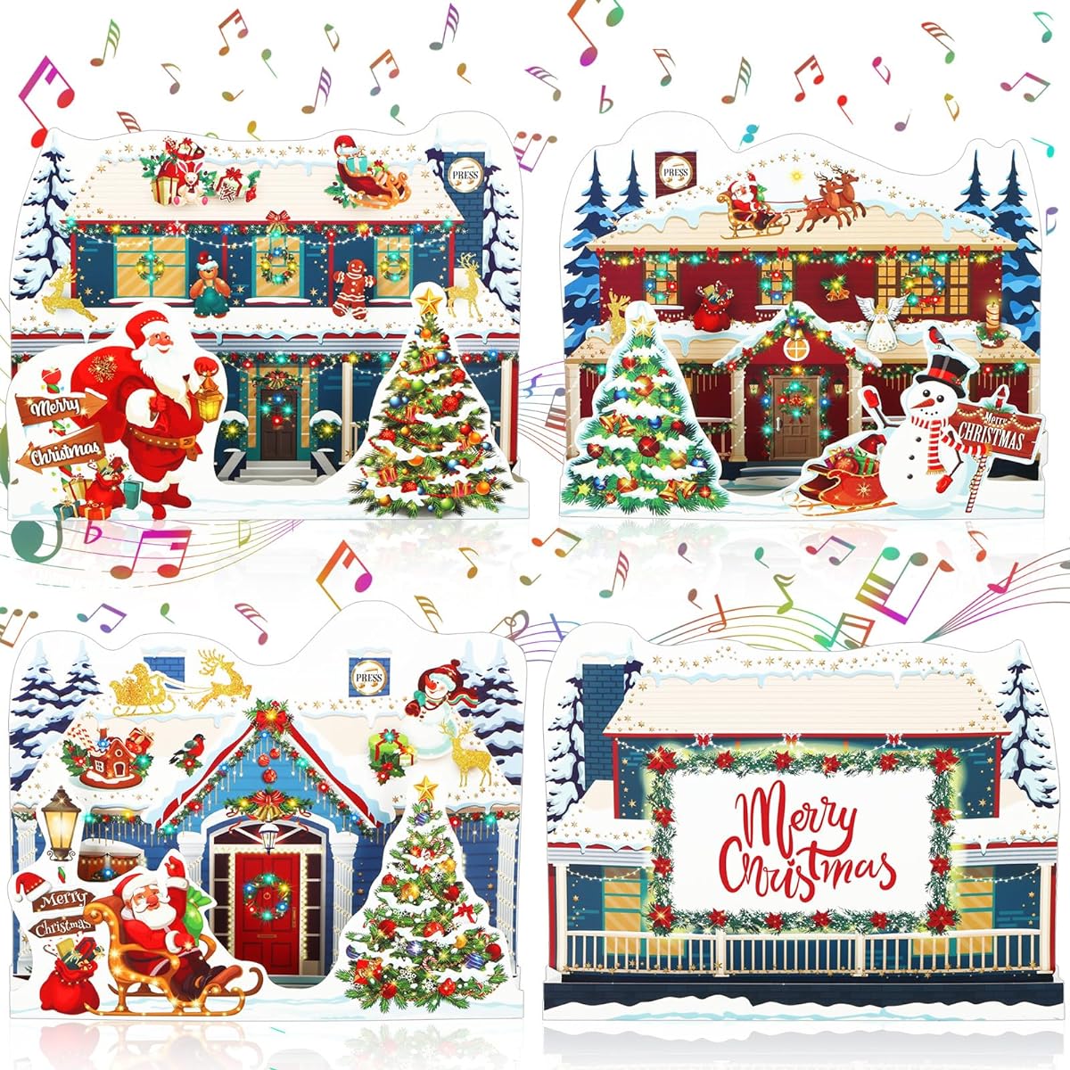 Gaillty Pop Up Christmas Cards with Lights and Music, 3 Cards, 6 Christmas Melodies with Matching Flashing Lights, Funny 3D Christmas Greeting Cards with Envelopes, Winter Holidays, Christmas Gifts (Home)