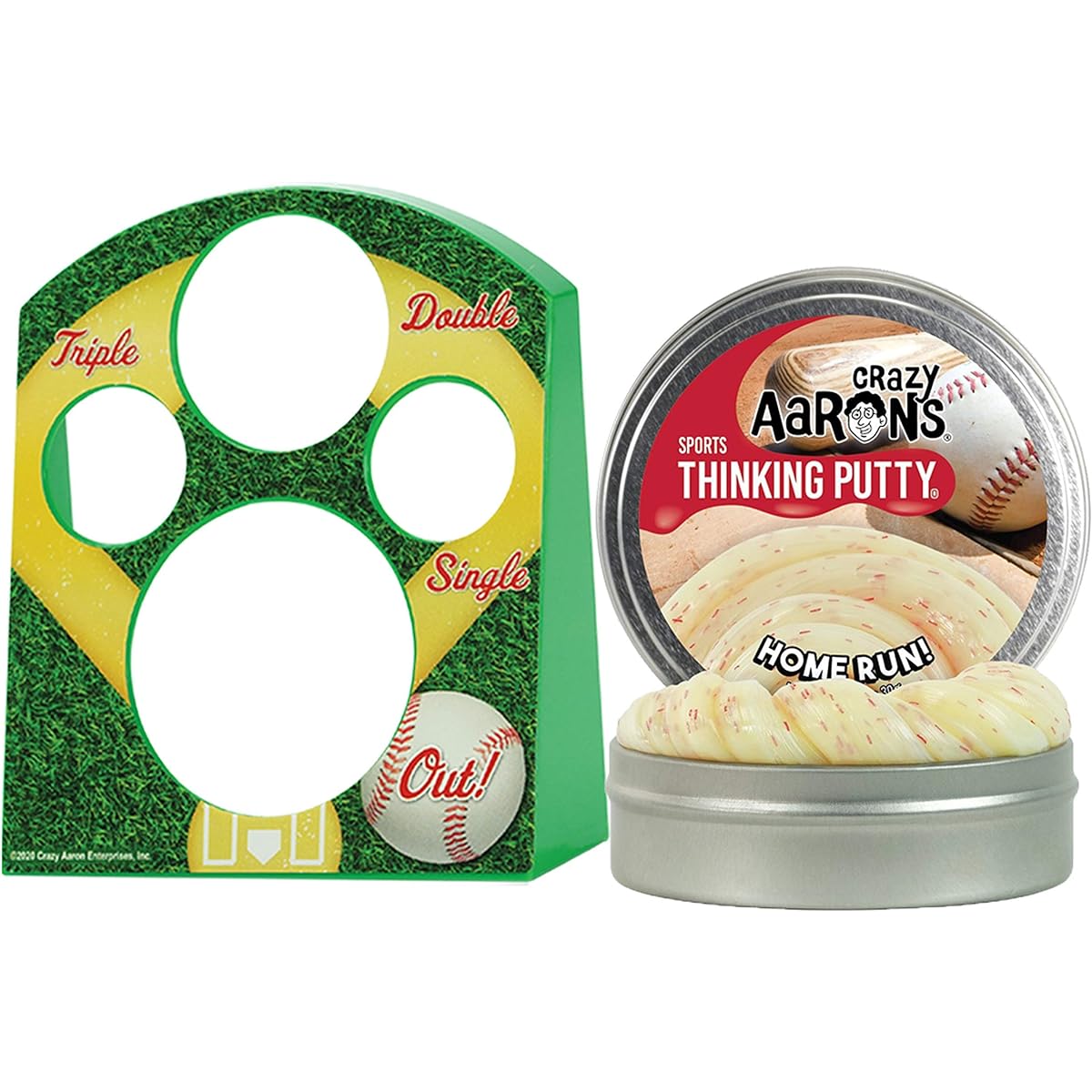 Crazy Aaron's Home Run! Table Top Baseball Set - Cornhole Board and Exclusive Putty for Desktop Baseball Fans - 2.75" Tin, Never Dry