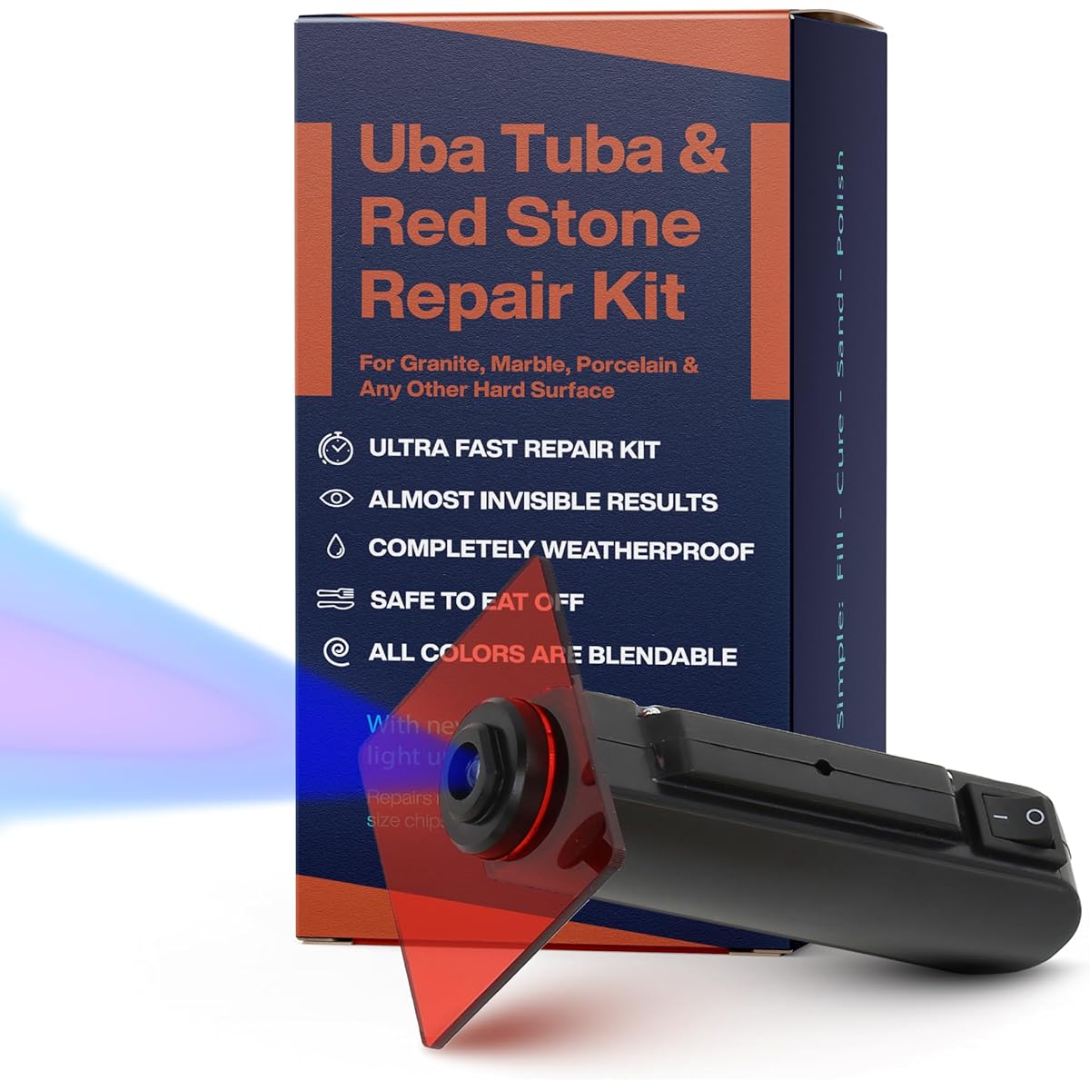 Uba Tuba & Red Stone Repair Kit (Red, Black & Clear Colors) - Great as a granite repair kit Also great as a quartz countertop repair kit Also great as a ceramic, tile and porcelain repair kit