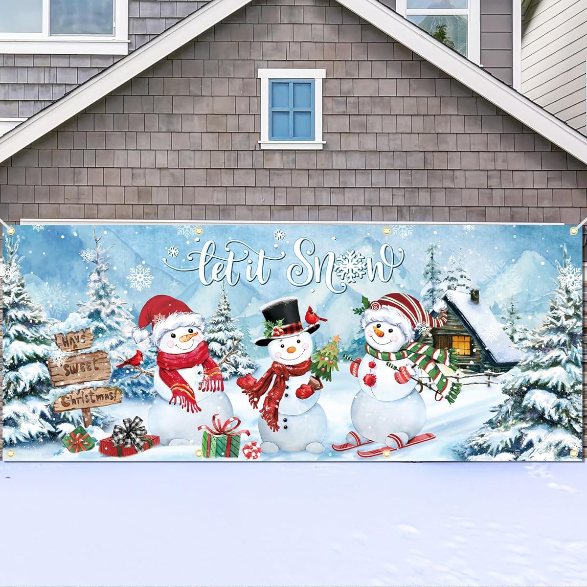 Tiamon Christmas Backdrop for Photography Rustic Christmas Background Winter Snowman Gift Polyester Wall Decor Portrait Photo Booth Party Banner Photo Studio Props Holiday New Year (189 x 77 inch)