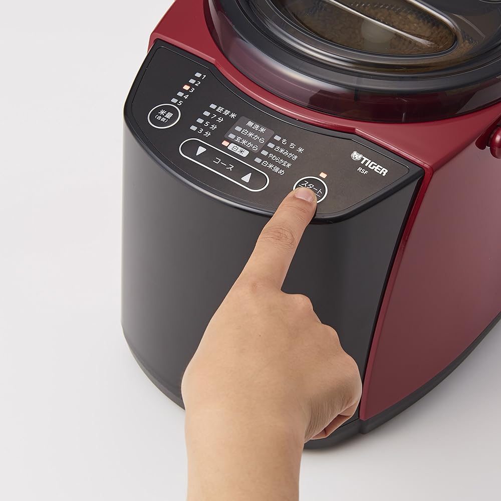 Tiger Thermos (TIGER) Rice Polishing Machine for Home Use Variable Speed Stirring Type Wash-Free Rice RSF-A100R Red