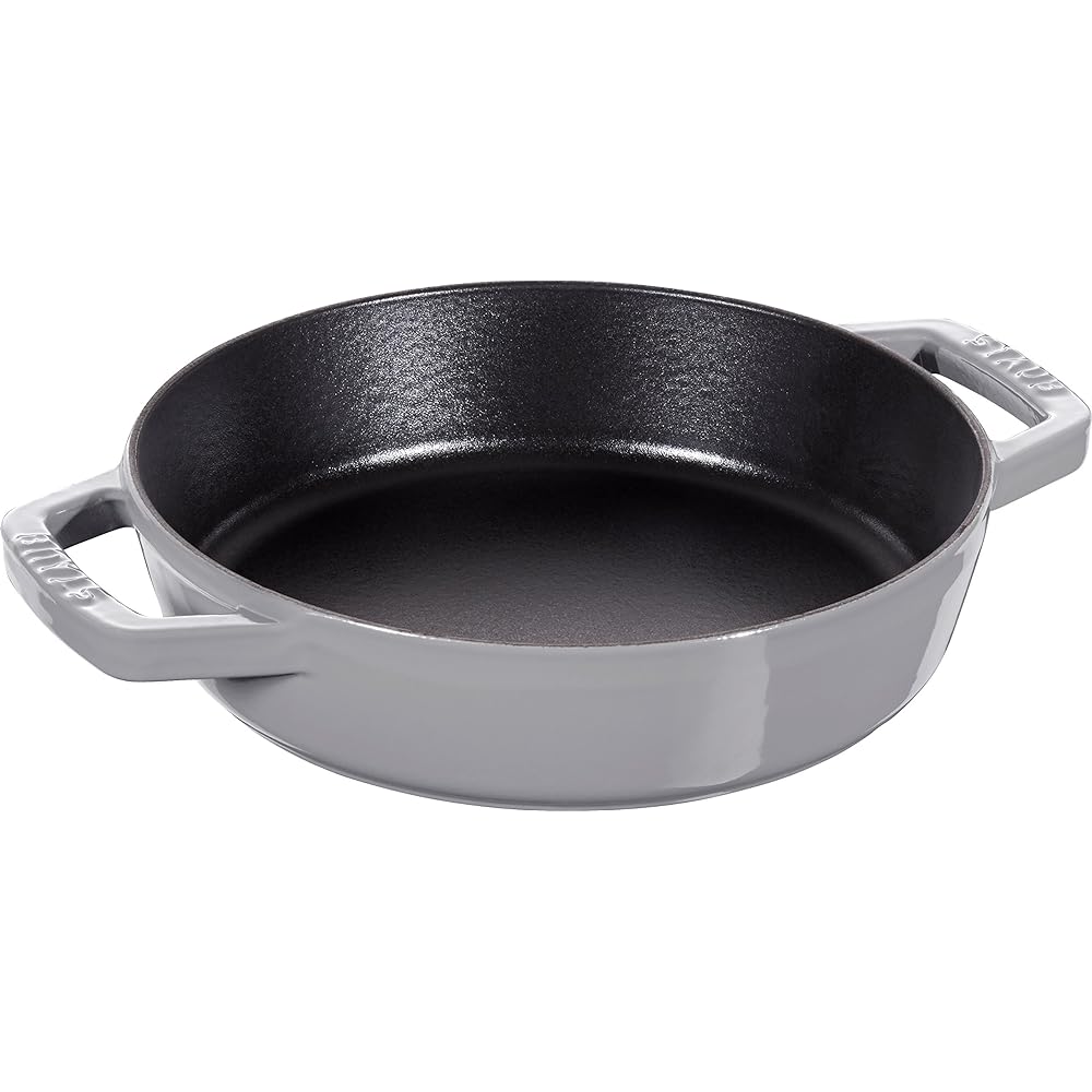 staub "Double Handle Frying Pan, Gray 20cm" Skillet, Cast Metal, Enamel, Compatible with IH [Authorized Japanese Product] Double Handle Frying Pan 40511-660