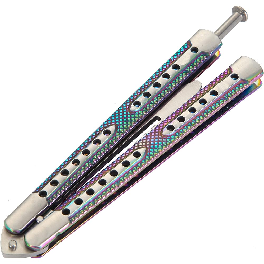 No/Brand Butterfly Knife Tactical Trainer Practice Folding No Blade Handle, Hole on Blade