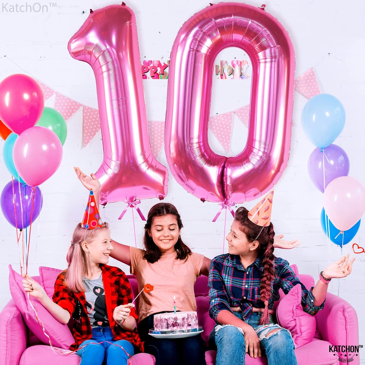 KatchOn Giant Hot Pink 10 Number Balloons - 40 Inch | Hot Pink 10th Birthday Balloons 10th Birthday Decorations for Girls | Pink Number 10 Balloons | 10th Birthday Balloons for Girls