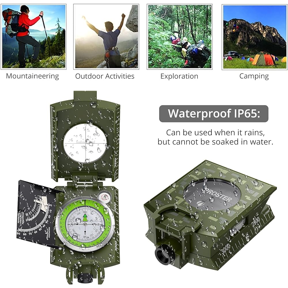 Proster IP65 Hiking Compass with Sighting Clinometer Professional Military Compass Metal Camping Compass Waterproof with Carry Bag for Camping Hunting Hiking Geological Activities